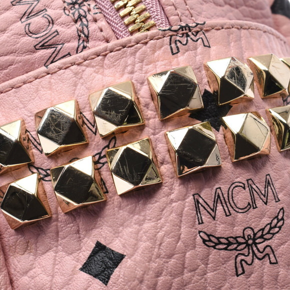 MCM Backpack Side Studs Pink Leather Daypack - Picture 10 of 12